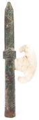 ANCIENT CHINESE SHANG DYNASTY STYLE BRONZE AND JADE SPEAR HEAD
