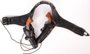 WESTERN / COWBOY REENACTMENT GUN BELT AND PAIR OF REPLICA REVOLVERS