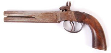 ANTIQUE 19TH CENTURY DOUBLE BARRELLED OVER UNDER PISTOL