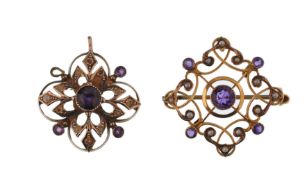 VICTORIAN 9CT GOLD ART NOUVEAU SEED PEARL &AMETHYST BROOCH & PENDANT