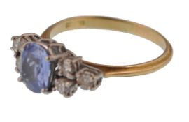 18CT / 750 MARKED BLUE SAPPHIRE AND DIAMOND LADIES RING