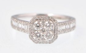 18CT WHITE GOLD AND DIAMOND CLUSTER RING APPROX 1CT