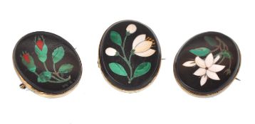 THREE VICTORIAN PETRA DURA BROOCH PINS