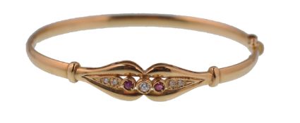 9CT GOLD 375 MARKED RUBY AND DIAMOND LADIES BRACELET BANGLE