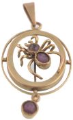 VICTORIAN 9CT GOLD AND AMETHYST LADIES SPIDER NECKLACE PENDANT