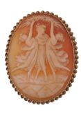 9CT GOLD HALLMARKED LADIES LARGE CAMEO BROOCH - THREE GRACES