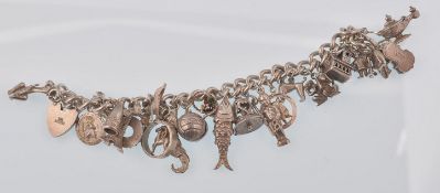 GOOD SILVER 925 CHARM BRACELET - BELCHER LINKED MULTIPLE CHARMS