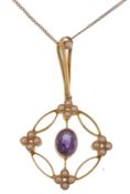 LATE 19TH CENTURY VICTORIAN HALF PEARL AND AMETHYST PENDANT