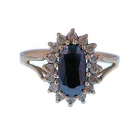 9CT GOLD LONDON H/M SAPPHIRE AND DIAMOND LADIES RING
