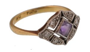18CT GOLD PLATINUM AND DIAMOND AMETHYST LADIES RING