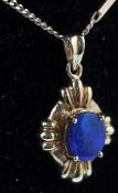 18CT GOLD OPAL NECKLACE PENDANT WITH 9CT CURB LINKED CHAIN