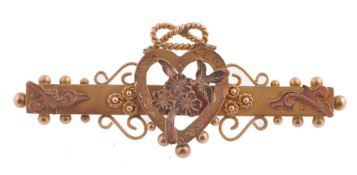 19TH CENTURY VICTORIAN 9CT GOLD SWEETHEART BAR BROOCH
