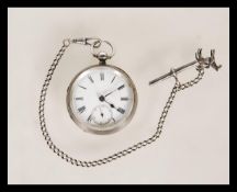 A 19th century Victorian silver hallmarked pocket watch having a fusee movement. The white enamel