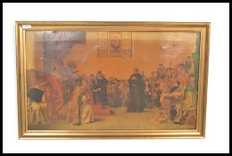 An early 20th Century print after A. V. W. (1877) on canvas depicting a monk (possibly St Anthony of