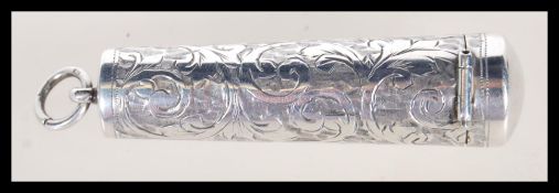 A silver hallmarked cheroot cigarette holder case, having fine chase engraving. Assay mark for