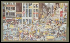 A large framed and glazed picture print of New York, the picture looking down from a New York