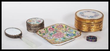 A group of 20th Century Chinese items to include a jade handled hand mirror with porcelain plaque