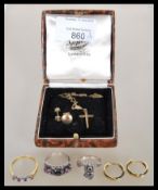 A selection of silver and gold plated jewellery to include a stamped 925 silver ring set with