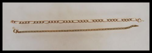2 9ct gold ladies bracelet chains to include a figaro linked chain and an Omega linked chain. Each