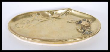 A late 19th Century Art Nouveau bronze dish / pentary, having leaf decoration and crab to one