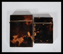 Two 19th Century Victorian tortoiseshell and ivory detailed calling card cases, both with hinged