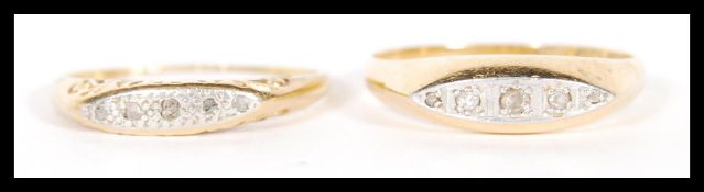 2 18ct gold and platinum 5 stone diamond rings, both early 20th century. One ring with approx 10pnts