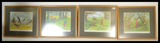 A collection of framed and glazed signed limited edition sporting golf cartoon picture prints by