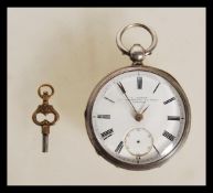 A silver hallmarked J Elkan  of Liverpool St, London. Open faced with sub dial and roman numeral