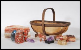 A collection of natural stones and crystals to include rose quartz, labradorite, pork belly /