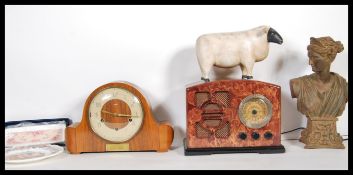 A collection of items to include a vintage style  walnut cased radio, a Smiths mantel clock, a