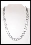 A stamped 925 silver flat linked chain necklace having a lobster clasp. Weight 91.1g. Measures 22