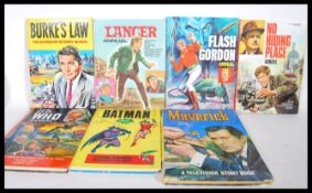 A small collection of mid 20th Century Annuals and books to include, Burke's Law story book,