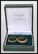 2 9ct gold hallmarked band rings. Both marked for London, one sponsors mark B Bros, the other J Ltd.