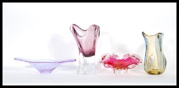 A collection of retro 20th Century Czech coloured studio glass ornament bowls of free formed shape