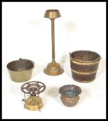 A collection of 20th Century brass and copper wares to include, a copper Art Nouveau planter, a