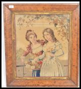A 19th Century satin birch framed and glazed needl