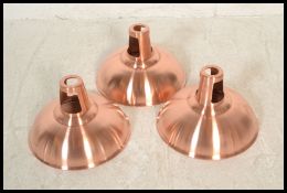 Light Shades - A group of three retro industrial factory style pendant lampshades having a brushed