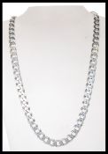 A stamped 925 silver flat link necklace chain having a lobster clasp. Weight 91.2g. Measures 22