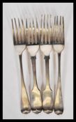 A selection of 19th / 18th Century silver forks to include two Victorian Benjamin Stephens forks (