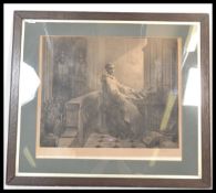 A late 19th Century / early 20th Century etching depicting a monk sat at an organ within a church