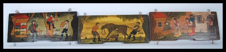 An unusual set of Slovakian painted pine bee hive fronts. The hive fronts being hand painted and