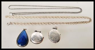 A selection of silver jewellery to include two stamped 925 necklace chains, a stamped sterling