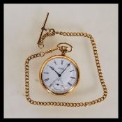A 20th Century Roamer gold plated cased open face crown winder Incabloc pocket watch, the circular