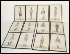 A collection of twelve different framed and glazed