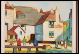 C E Ellis - A 20th Century oil on board painting depicting a port scene depicting traders and