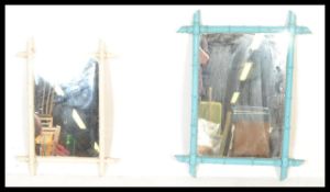 A pair of vintage 20th Century bamboo framed wall mirrors, the later painted aesthetic mirror frames