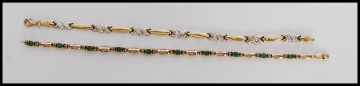 Two stamped 375 9ct gold bracelets to include a two tone spacer bracelet having white gold twist