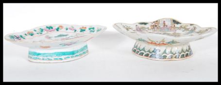 A late 19th / early 20th Century comport dish having hand painted decoration depicting a gentleman