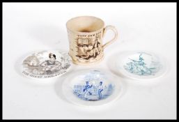 A group of four 19th Century Staffordshire nursery pottery, transfer printed childs plates and one