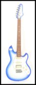 An Aria Nextar six-string STG Series electric guitar, sky blue sunburst body with white scratch